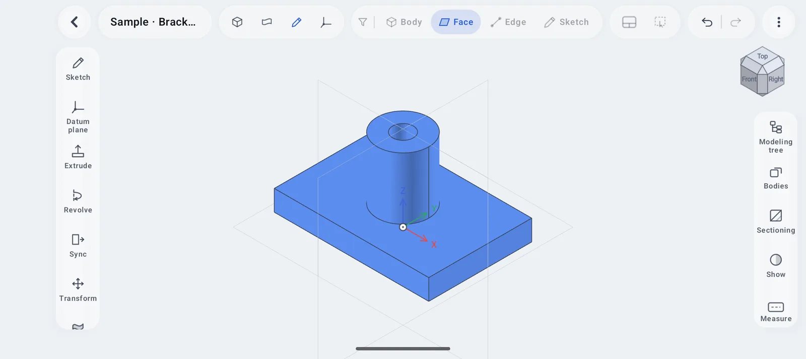 指尖3D 的 3D 编辑器：左侧建模工具轨、选择过滤器与视图魔方